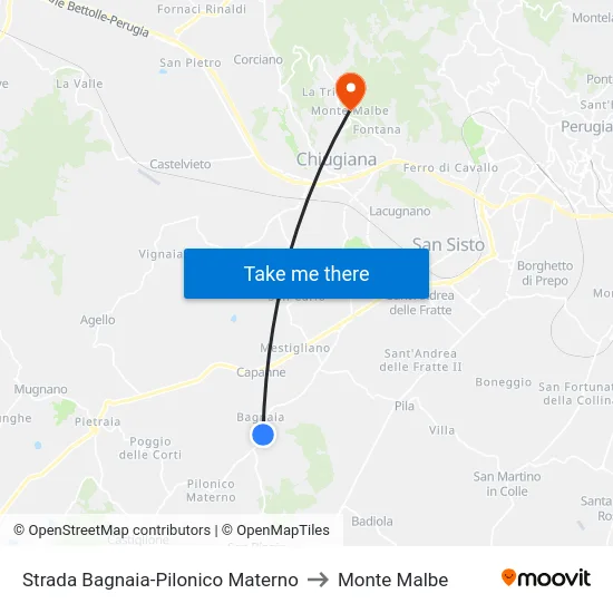 Strada Bagnaia-Pilonico Materno to Monte Malbe map