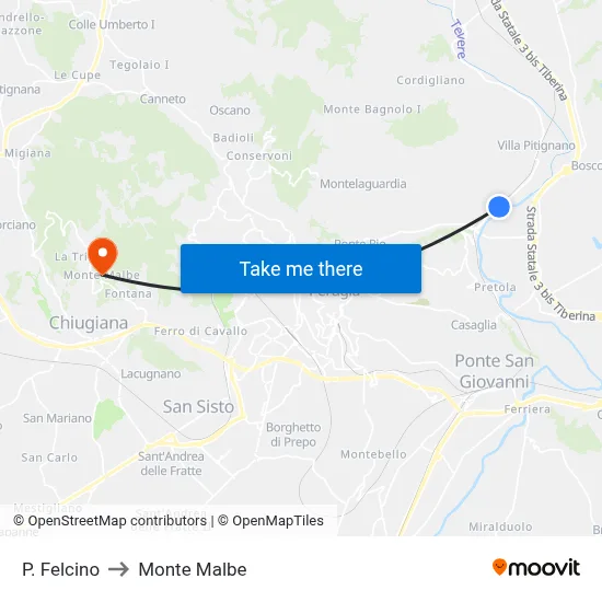 Ponte Felcino to Monte Malbe map