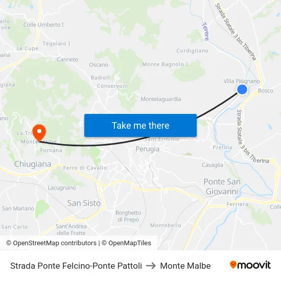 Strada Ponte Felcino-Ponte Pattoli to Monte Malbe map