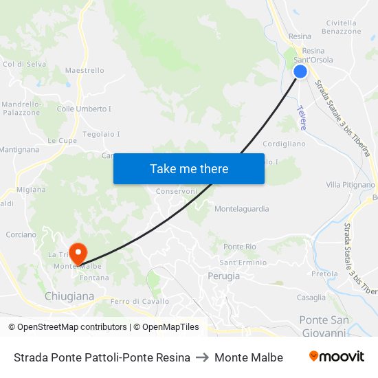 Strada Ponte Pattoli-Ponte Resina to Monte Malbe map