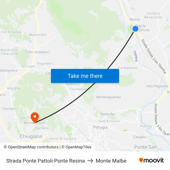 Strada Ponte Pattoli-Ponte Resina to Monte Malbe map