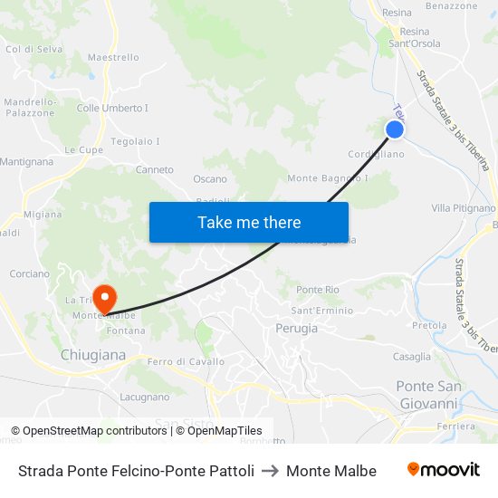 Strada Ponte Felcino-Ponte Pattoli to Monte Malbe map