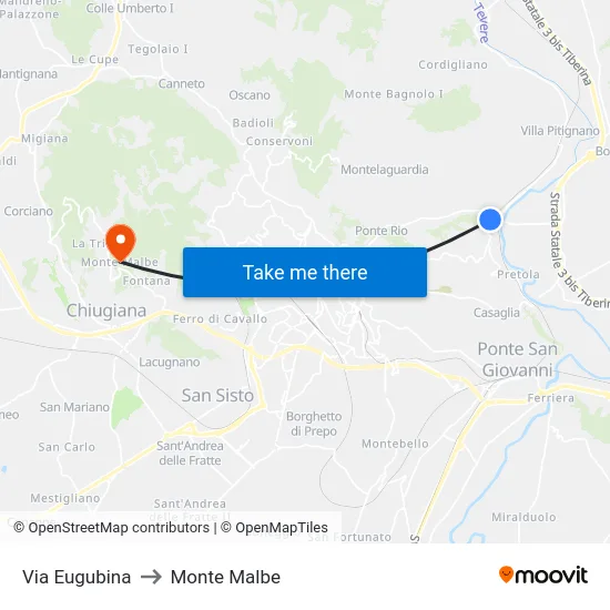 Via Eugubina to Monte Malbe map