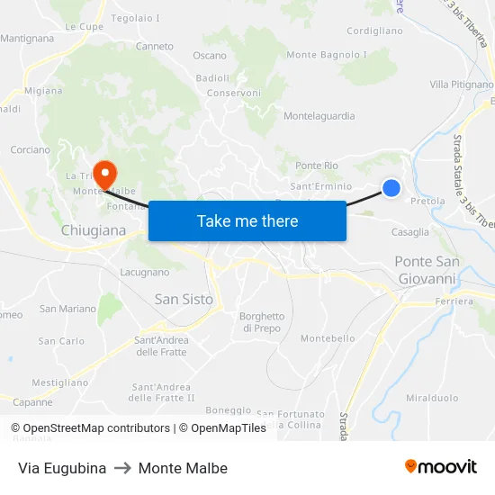 Via Eugubina to Monte Malbe map