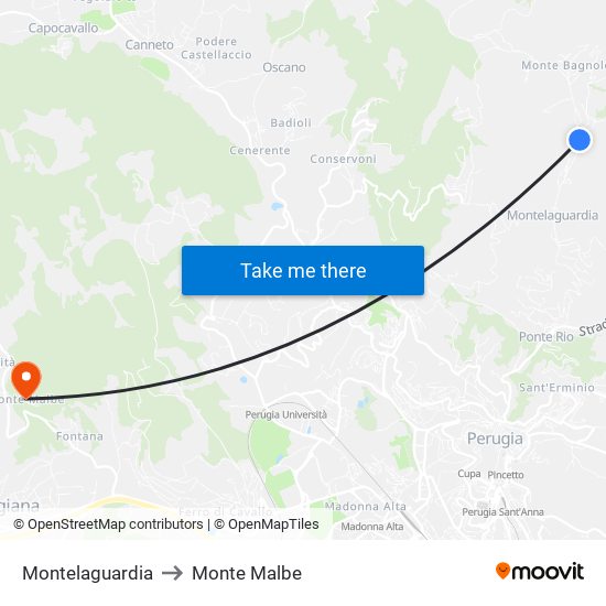 Montelaguardia to Monte Malbe map