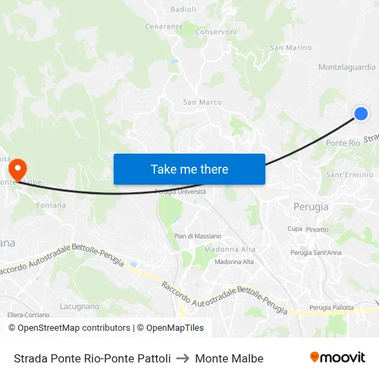 Ponte Rio-Ponte Pattoli Road to Monte Malbe map