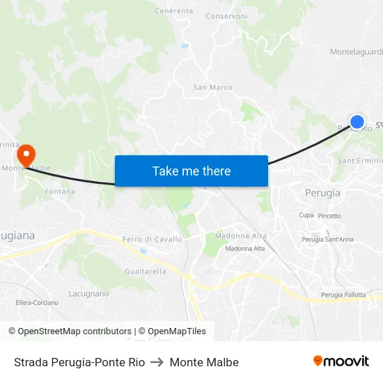 Strada Perugia-Ponte Rio to Monte Malbe map