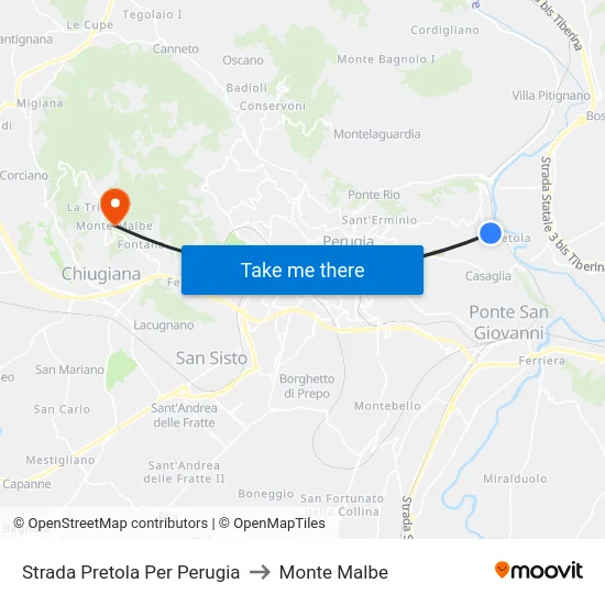 Strada Pretola Per Perugia to Monte Malbe map