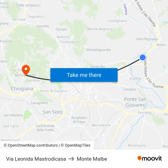 Via Leonida Mastrodicasa to Monte Malbe map