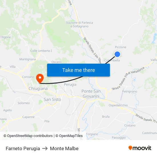 Farneto Perugia to Monte Malbe map