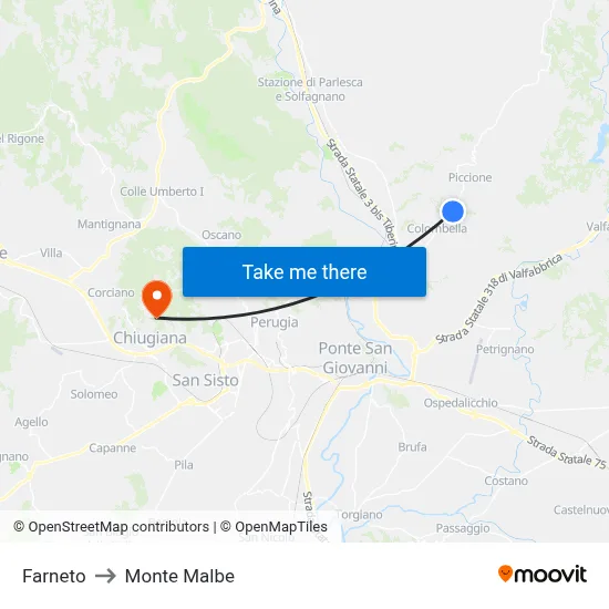 Farneto to Monte Malbe map