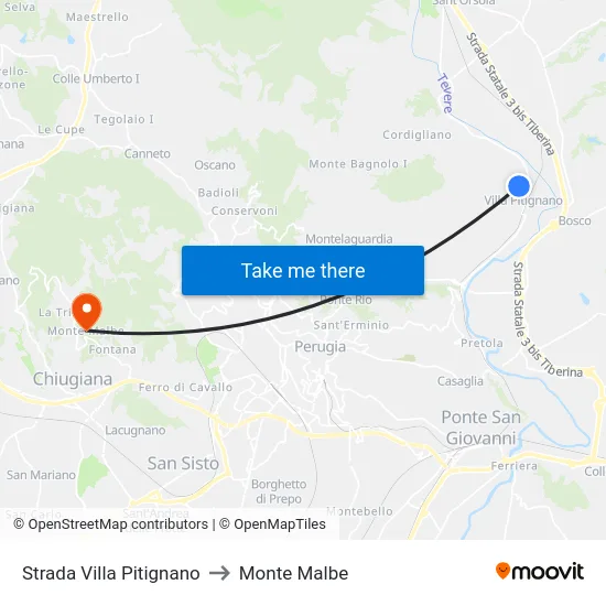 Strada Villa Pitignano to Monte Malbe map