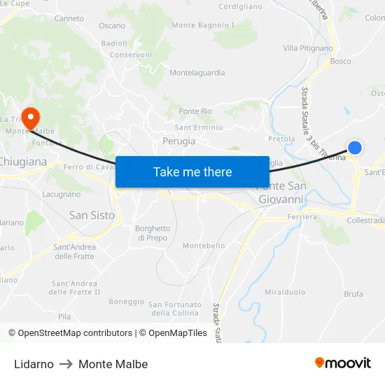 Lidarno to Monte Malbe map