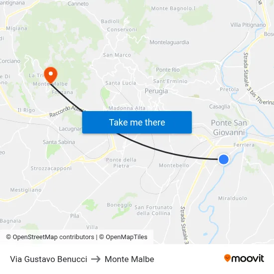 Via Gustavo Benucci to Monte Malbe map