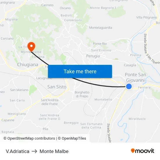 Via Adriatica to Monte Malbe map