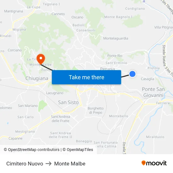 New Cemetery to Monte Malbe map