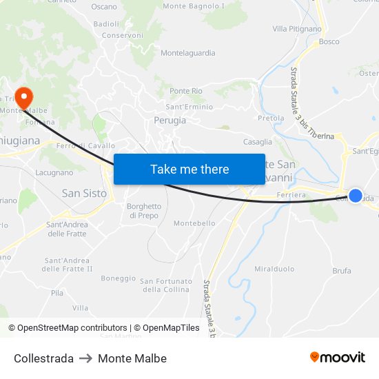 Collestrada to Monte Malbe map