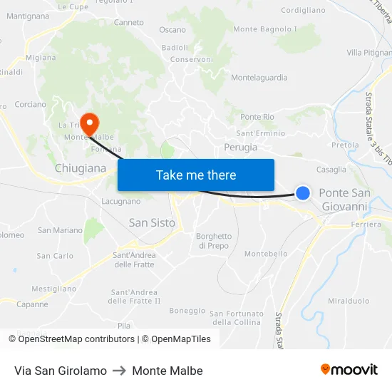 Via San Girolamo to Monte Malbe map