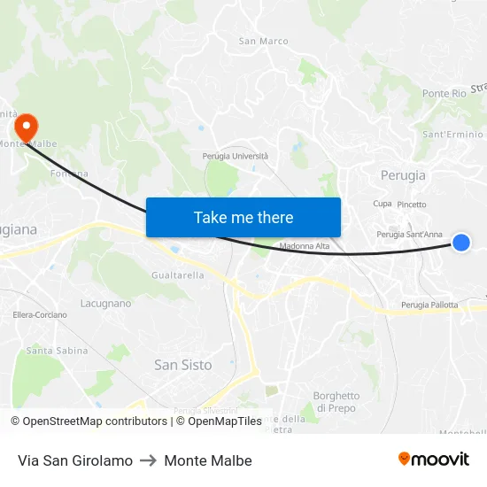 Via San Girolamo to Monte Malbe map