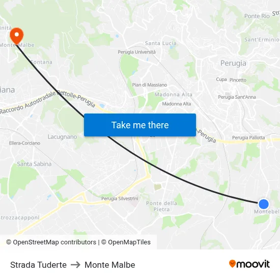 Tuderte Road to Monte Malbe map