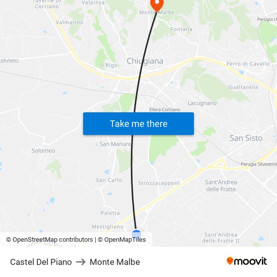 Castel Del Piano to Monte Malbe map