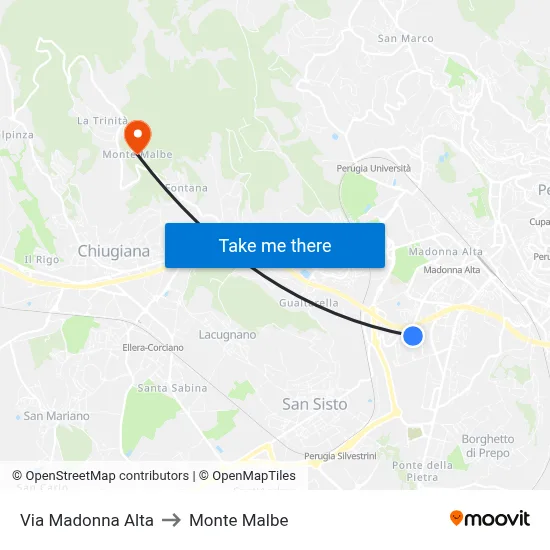 Madonna Alta Street to Monte Malbe map