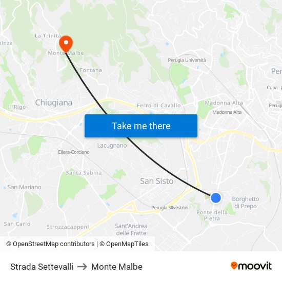 Strada Settevalli to Monte Malbe map