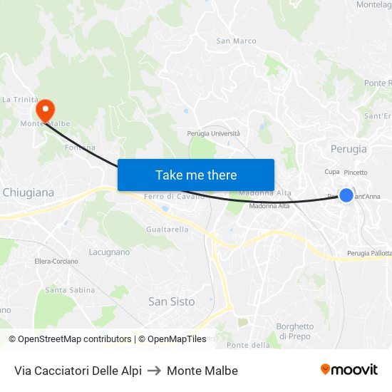 Via Cacciatori Delle Alpi to Monte Malbe map