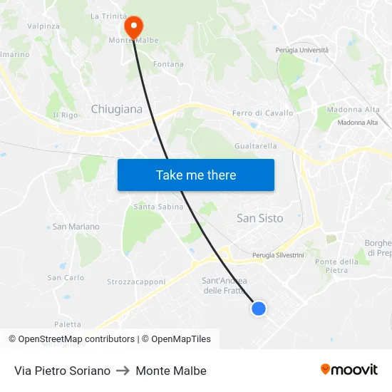 Via Pietro Soriano to Monte Malbe map