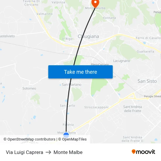 Via Luigi Caprera to Monte Malbe map