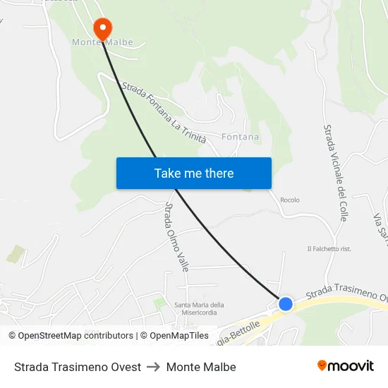 West Trasimeno Road to Monte Malbe map