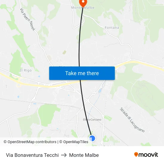 Via Bonaventura Tecchi to Monte Malbe map