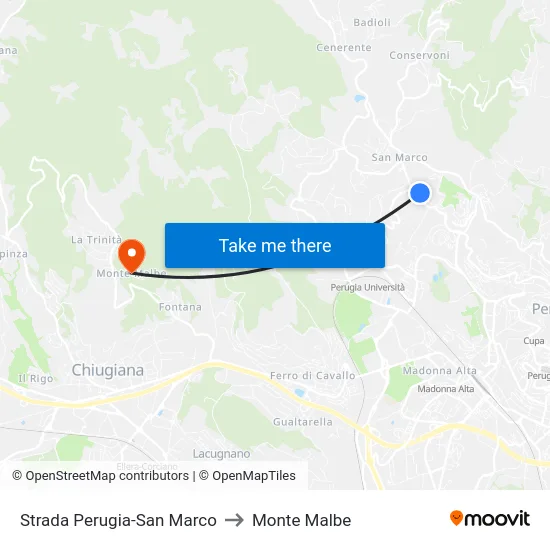 Strada Perugia-San Marco to Monte Malbe map