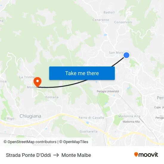 Strada Ponte D'Oddi to Monte Malbe map