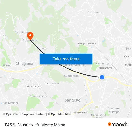 E45 S. Faustino to Monte Malbe map