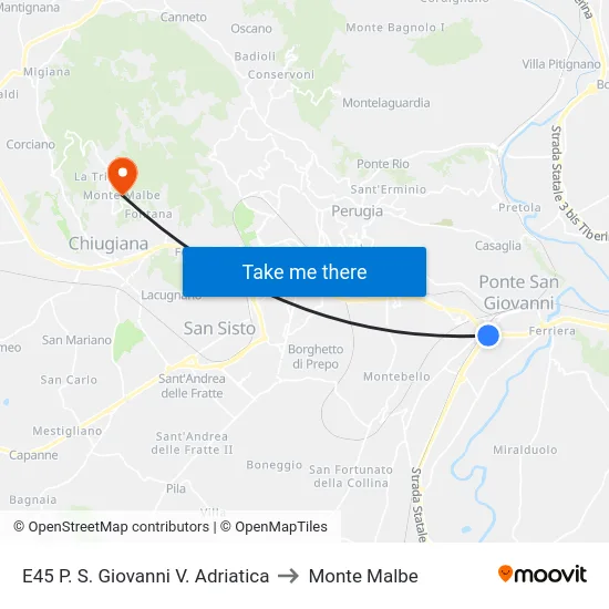 E45 P. S. Giovanni V. Adriatica to Monte Malbe map