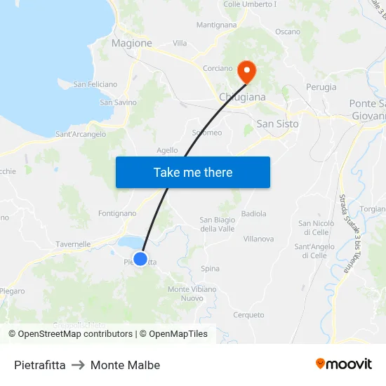 Pietrafitta to Monte Malbe map
