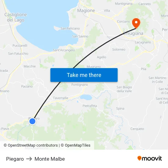 Piegaro to Monte Malbe map
