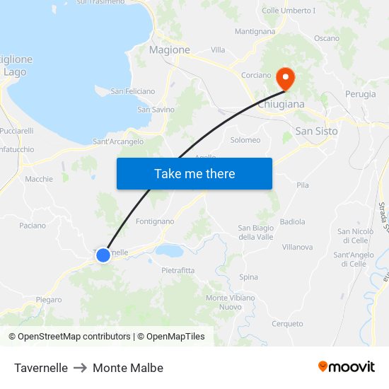 Tavernelle to Monte Malbe map