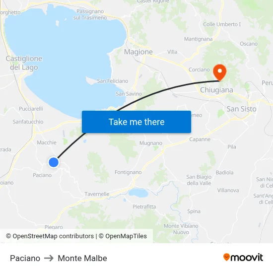 Paciano to Monte Malbe map