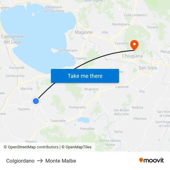 Colgiordano to Monte Malbe map