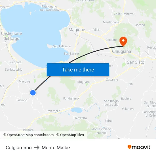 Colgiordano to Monte Malbe map