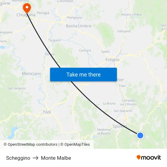 Scheggino to Monte Malbe map