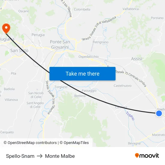 Spello-Snam to Monte Malbe map