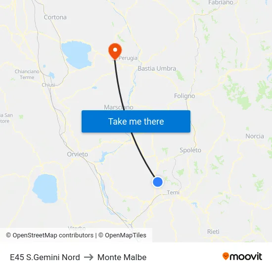 E45 S.Gemini Nord to Monte Malbe map