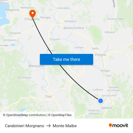 Morgnano Carabinieri to Monte Malbe map