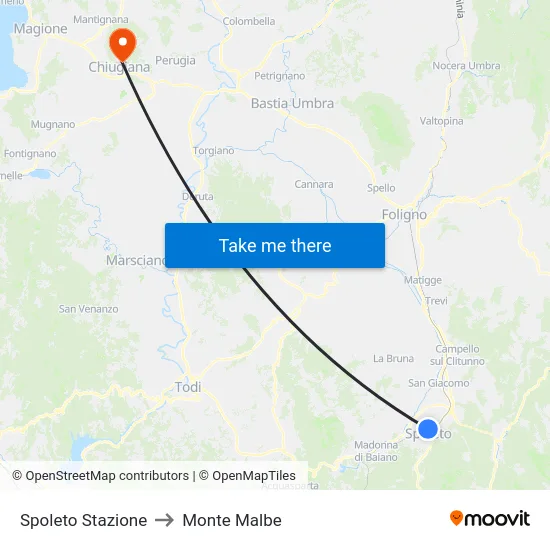 Spoleto Stazione to Monte Malbe map