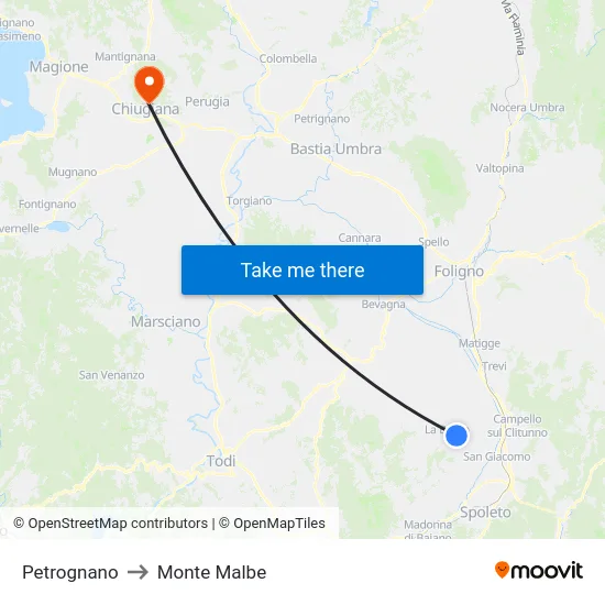 Petrognano to Monte Malbe map