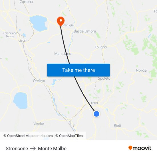 Stroncone to Monte Malbe map