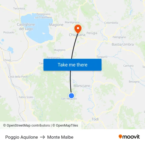 Poggio Aquilone to Monte Malbe map